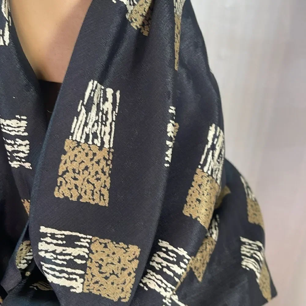 Black and Gold Patterned Triangle Scarf Unbranded